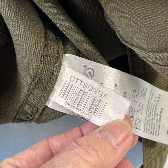 Lois Olive Green Gray Hooded Button Front Cotton Military Jean Jacket Size XL - Picture 6 of 10